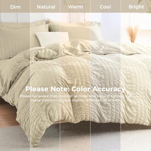 HYMOKEGE Oatmeal Twin XL Comforter Set Seersucker 5 Pieces, All Season Luxury Bed in a Bag for Bedroom, Bedding Set with Comforter, Sheets, Pillowcase & Sham
