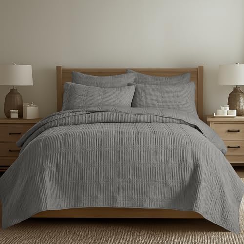 Levtex Home - Cloud Waffle - Quilted Euro Sham Set of 2 - Waffle Weave - Grey - (26x26in.), No Insert - Cotton
