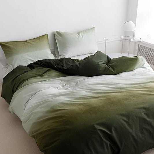 CLOTHKNOW Green White Queen Comforter Set Gradient Green Bedding Comforter Sets Soft Comforter with 2 x Pillow Cases