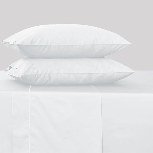 Feather & Stitch 500 TC Split King Size Sheet Set, 5 Piece Bed Sheets Set-2 Twin Fitted Sheet, 1 King Flat Sheet & 2 King Pillowcases, 18" Deep Pockets Sateen Weave Striped Bedsheet - (Solid White)