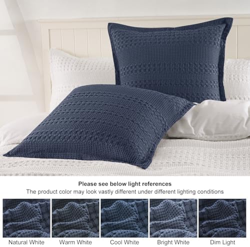 PHF Cotton Ruffle Waffle Weave Euro Sham Covers 26"x26", Indigo, No Insert