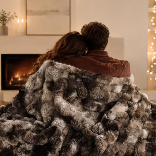 YIKUSH Queen Faux Fur Soft Comforter Set, Fluffy Bedding Set, Tiedye Coffee