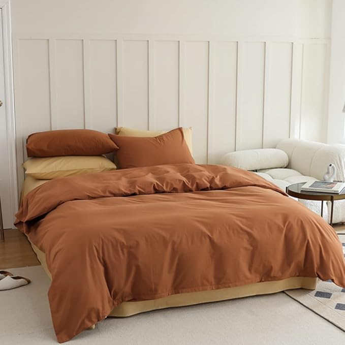 CLOTHKNOW Brown King Size Comforter Set Pumpkin Bedding Sets Soft Caramel Comforter Burnt Orange Comforters with 2 x Pillow Cases