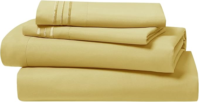 Clara Clark Bed Sheets, Premier 1800 Series 4 Piece Bed Sheet Set, Deep Pocket, Wrinkle, Fade, Stain Resistant, Luxury Soft Bedding Sheets & Pillowcases, Full, Custard Mellow