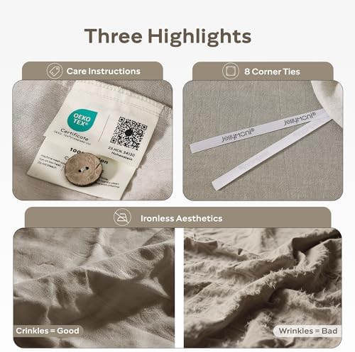 JELLYMONI Cotton Duvet Cover Twin Size - Taupe Fall Comforter Cover with Button 100% Washed Cotton 2PCS Breathable Soft Solid Bedding Set Duvet Cover 68×90in & 1 Pillowcases (NO Comforter)