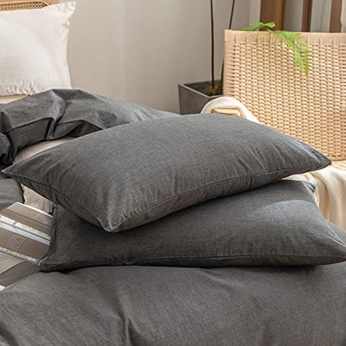 BESTOUCH Cotton Solid Duvet Cover Set Linen Feel Dark Grey Super King Plus