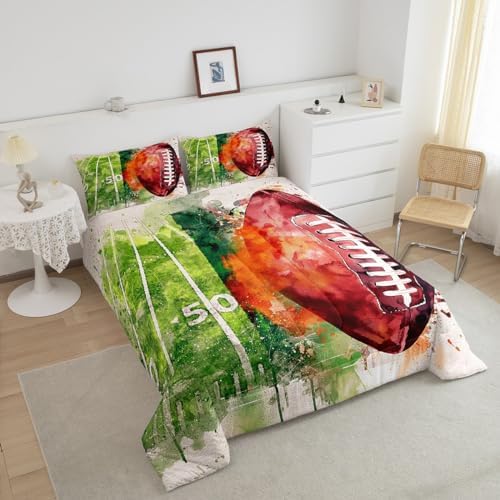 Castle Fairy Tie Dye Soccer Comforter Set Full Size,American Football Field Bedding Set for Kids Boys Teens Room Decor,Ball Sports Game Quilt Set Watercolor Graffiti Duvet Insert 3pcs,2 Pillowcases
