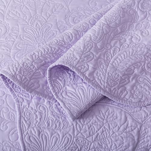 HoneiLife Quilt Sets King Size - Microfiber Bedspreads for King Bed, 3-Piece Lightweight Coverlets, Retro Bedlinen Sets, King Quilt Bedding Set All Season Use-Light Purple