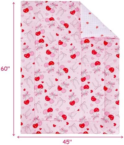 Mooreeke Toddler Bedding Sets for Girls,4 Pieces Pink Cherry Bow Printed