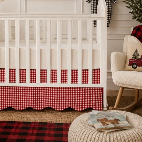 Brandream Scallop Edge Cotton Crib Skirt, Baby Boy Girl Toddler Bedskirt