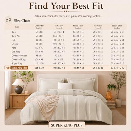 CozyLux Super King Comforter Set Beige - Oversized 120x120 Bed in a Bag