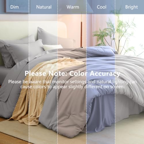 CozyLux King Size Comforter Set French Grey, 7 Pieces Bed in a Bag King Comforter Set with Sheets, Bedding Sets with Down Alternative Comforter, Sheets, Pillowcases & Shams, Soft All Seasons Bed Set