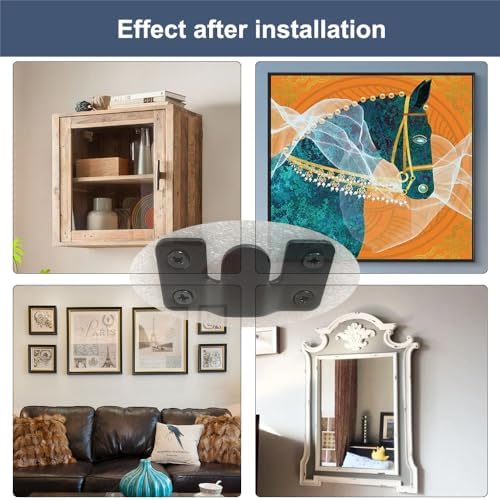 10Pcs Black Flush Mount Brackets 2.1" x 1.3" Stainless Steel Interlock Photo Hanging Buckle, Heavy Duty Picture Hanger Sectional Connector Z Clips Headboard Wall Mounting Brackets with Screws