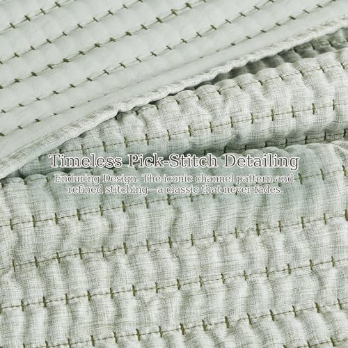 WDCOZY Sage Green Queen Size Pick Stitch Quilt Set, 3 Pieces 90x90 inches
