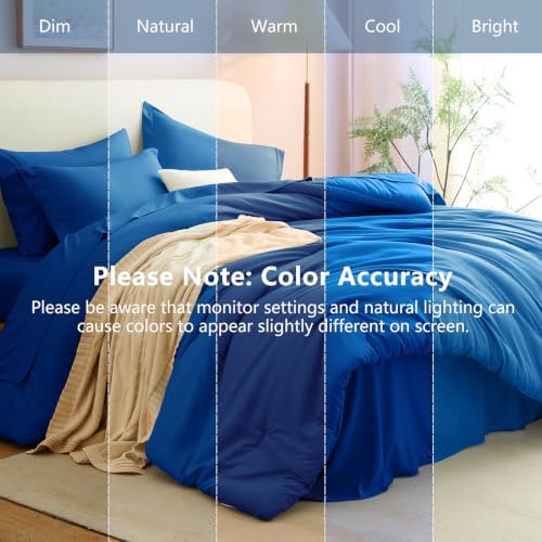 CozyLux King Size Comforter Set Classic Blue, 7 Pieces Bed in a Bag