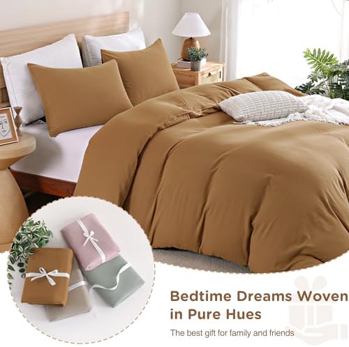 TOCOMOA 100% Muslin Cotton Duvet Cover Set, Burnt Orange, Queen