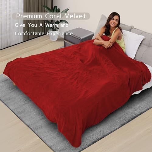 ReyyNio Electric Heated Blanket Twin Size 62"x84", 10H Auto-Off, Red
