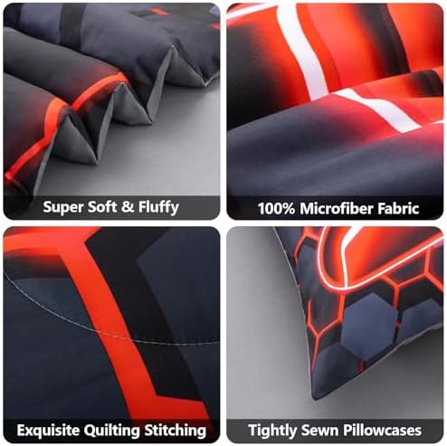 6Pcs Gamer Comforter Set with Sheets for Boys Girls Kids Teens, Colorful Gaming Themed Bed in A Bag Full Size, Black 3D Video Game Controller Bedroom Decor Bedding Set