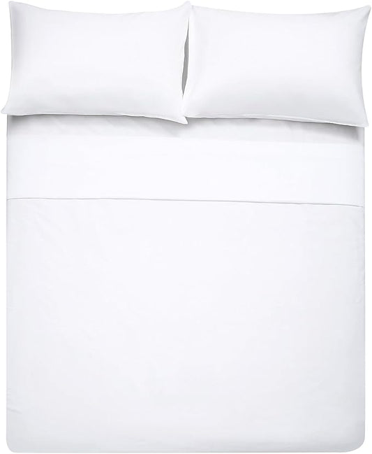 4 Piece Bed Sheet Set (Queen,White) 1 Flat Sheet,1 Fitted Sheet and 2 Pillow Cases,Brushed Microfiber Luxury Bedding with Deep Pockets