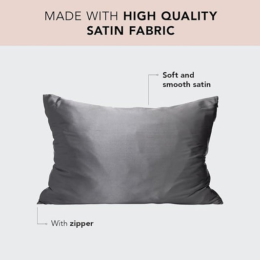 Kitsch Satin Pillowcase with Zipper for Hair & Skin - Softer Than Silk Pillow Cases, Smooth Cooling Satin Pillow Case, Wrinkle-Free, Machine Washable, King Size Satin Pillow Case 19x36, Charcoal, 2pc