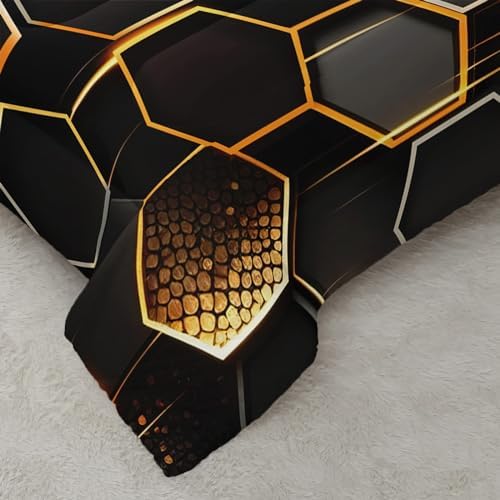 Nttopship Honeycomb Comforter Set Full Size, 100% Soft Ultra-fine Fiber Four Season Geometric Hexagon Golden Comforter Set with 1 Comforter and 2 Pillow Cases
