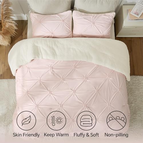 BEDELITE Fluffy Sherpa Twin Comforter Set,Pintuck-Pink