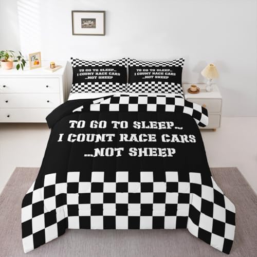 Castle Fairy Comforter Set Queen Size Black and White Bedding Set for Kids Boys Girls Bedroom Decoration Racing Car Bed Duvet Insert Extreme Sports Theme Comforter with 2 Pillowcase