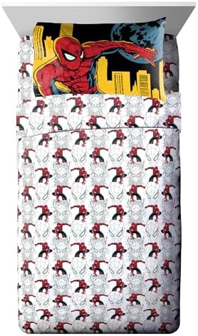 Jay Franco Kids Comforter Set Includes Sheets and Pillow Covers - Soft and Cozy Bed Set for Stylish Room Decor, Official Licensed Bedding, Black - Spiderman, 5 Piece Twin