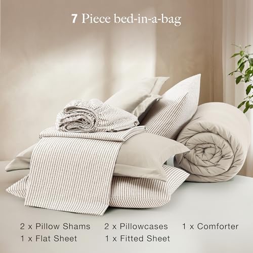 Monbix Full Size Comforter Sets-7 Pieces Soft Bed in a Bag Full Bedding Set