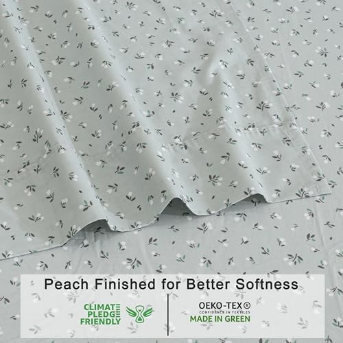 RUVANTI 100% Cotton Organic Percale King Size Sheets Set, Bud Club