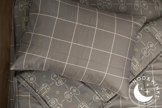 Beddy's Video Game Themed Durable Zipper Bedding for Kids, Bed in a Bag, Gray Comforter & Sheets with Gaming Controller Design for Gamers, Includes Pillowcase & Pillow Sham, Easy to Make & Wash