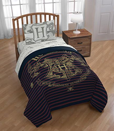Jay Franco Harry Potter Spellbound 4 Piece Twin Bed Set - Includes Reversible Comforter & Sheet Set - Bedding Features Hogwarts Logo - Super Soft Polyester - (Official Harry Potter Product)
