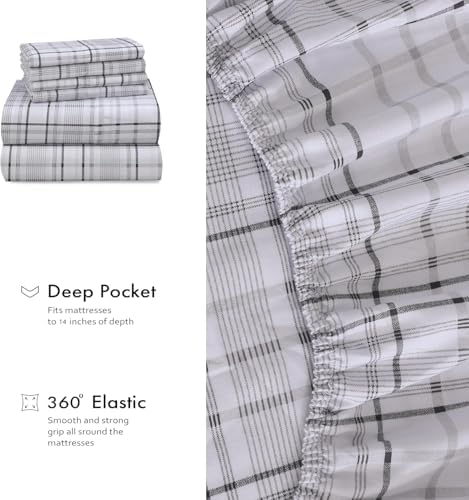 RUVANTI 100% Cotton California King Sheet Set, Percale Sheets, Open Check