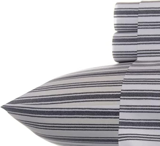 Nautica - Twin XL Size Sheet Set, Crisp & Tailored Cooling Sheets with a Smooth Cotton Percale Lightweight Feel - Bed Sheets with Matching Pillowcase & Fitted Sheet (Coleridge Stripe Charcoal)
