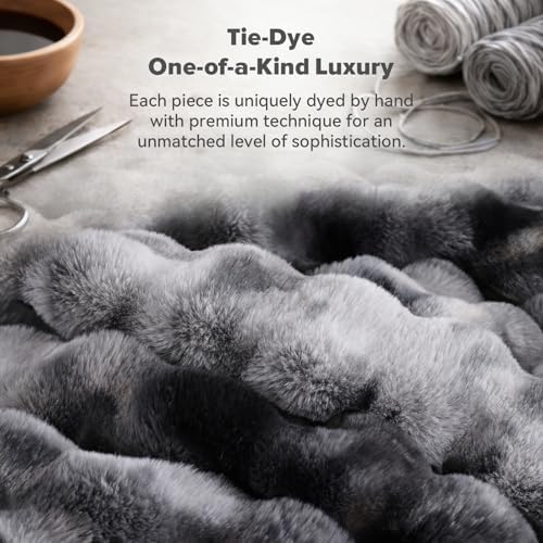 YIKUSH Twin Faux Fur Soft Comforter Set, Fluffy Bedding Set, Tiedye Grey