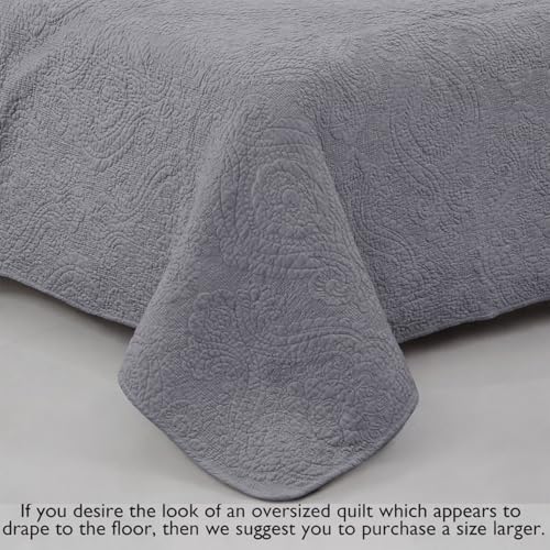 Cozy Line Home Fashions Charcoal Gray Cotton Quilt Set – 3-Piece Solid Textured Quilted Bedspread with Shams, Lightweight All Season Modern Bedding (Medallion - Grey, King - 3 piece)