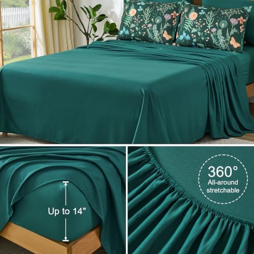 King Size Comforter Set 7 Piece, Forest Green Floral Bedding Set All Season