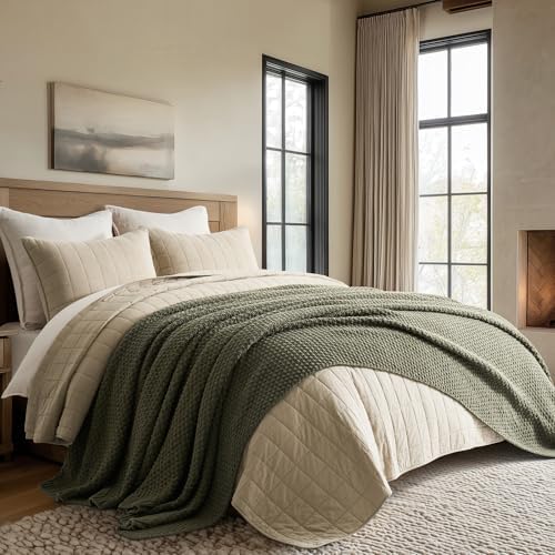 EVERGRACEHOME Chunky Chenille Knit Throw Blanket, 108x92, Olive Green