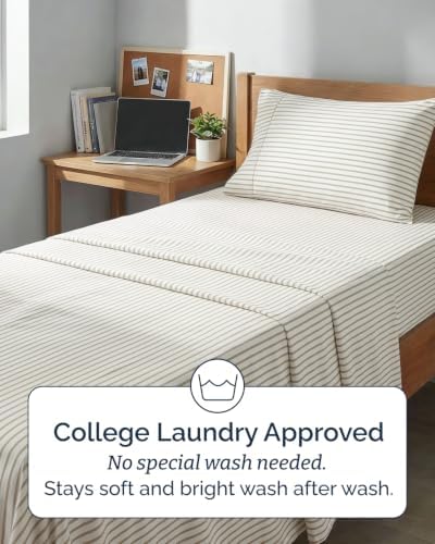 Duvet Cover Twin/Twin XL - 2 Piece Set, College Dorm Room - Beige Stripes 2