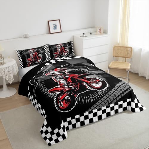 Feelyou Dirt Bike Comforter Set for Kids Boys Girls Queen Size