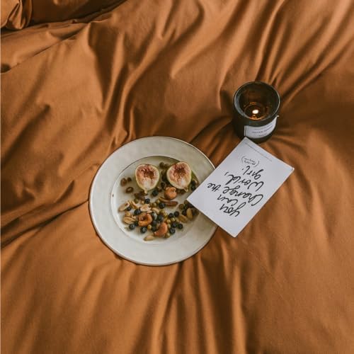 Wellboo Pumpkin Color Comforter Sets Full Size Solid Rust Bedding Comforters Burnt Orange Soft Quilts Cotton Women Girls Rust Caramel Blankets Modern Reddish Orange Bed Comforter Brown Terracotta Bed