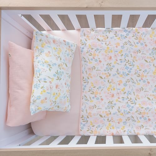 Muslin Cotton Crib Sheets for Girls, 2 Pack 52"x28" Fitted Baby Crib Sheet for Girl, Soft & Breathable Baby and Toddler Bed Sheets, Mattress Cover Muslin Cribs Sheet Set Nursery Gift Pink Floral