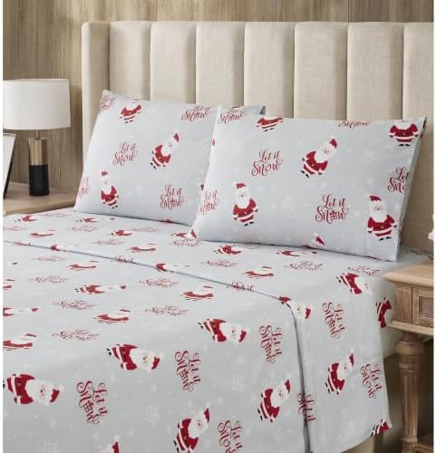 Sweet Home Collection Flannel Christmas Sheet Set, Let It Snow Queen, Deep Pocket Soft Brushed Microfiber Holiday Bedding with Fitted Sheet, Flat Sheet & Pillowcase(s)