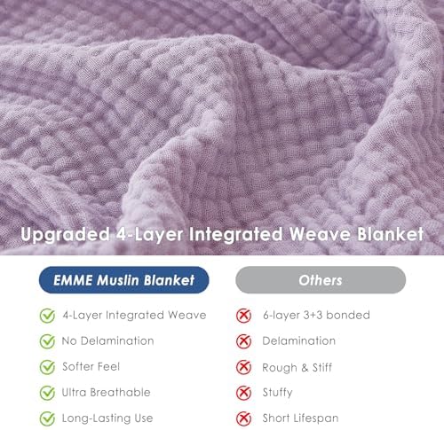 EMME Muslin Blankets for Adults Throw Blanket for Couch Breathable Gauze Soft Lightweight Airy Lavender Throw 50"x60"