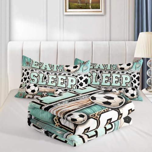 BSNTHO Soccer Full Size, Comforter Set Leopard Print Kids Comforter 3Pcs