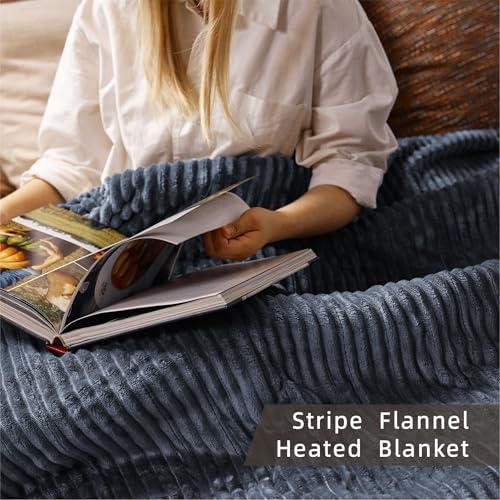 Heated Blanket Full Size, 6 Heat Levels Electric Blanket, Blue