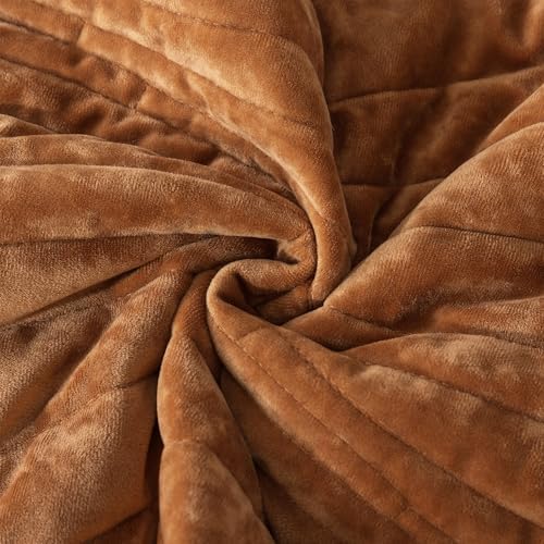 HoneiLife Velvet Quilts Queen Size - Lightweight Bedspreads 3-Pieces, Solid Coverlets Queen Quilt Bedding Sets, Wavy Quilt Sets for All Season Use-Camel