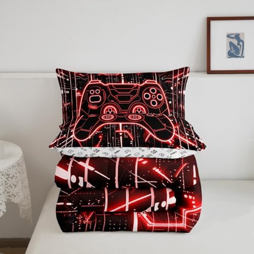 Feelyou Kids Red Gamer Comforter Set Queen Size for Boys Girls