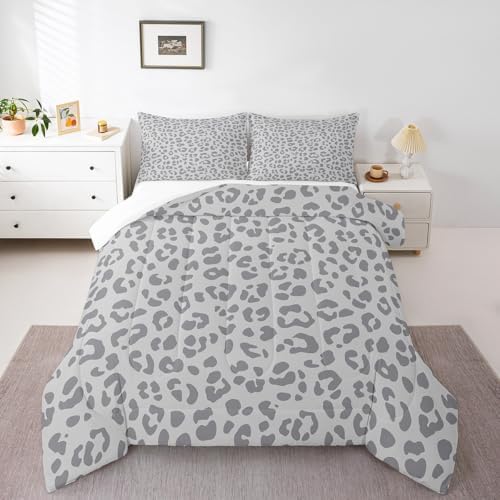 Feelyou Leopard Print Bedding Set Silver Gray Leopard Comforter Set for Boys Girls Kids Cheetah Printed Comforter Africa Wild Animal Skin Theme Duvet Set Room Decor Twin Size Quilt Set 2Pcs