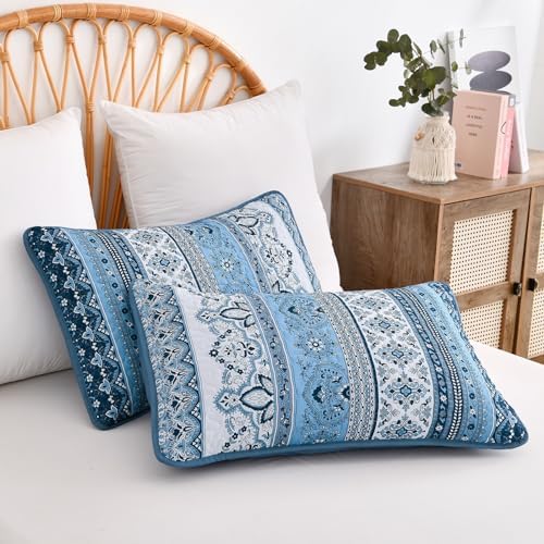 WONGS BEDDING Boho Quilt King Size,3 Pieces Blue Bedding Set